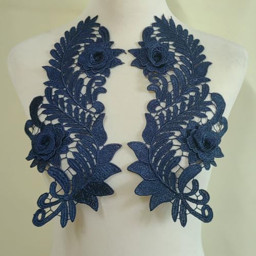 Wasserlösliche Spitzenstickerei, symmetrische 3D-Hohlblumenstücke, modische Kleidung, DIY-Zubehör, Polyester-Blumenstücke (dunkelblau) von yinqinUSP