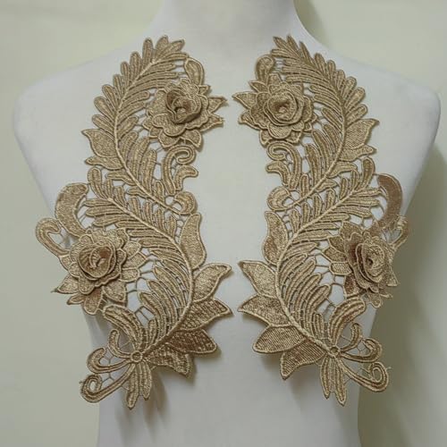 Wasserlösliche Spitzenstickerei, symmetrische 3D-Hohlblumenstücke, modische Kleidung, DIY-Zubehör, Polyester-Blumenstücke (goldener Kaffeefarben) von yinqinUSP