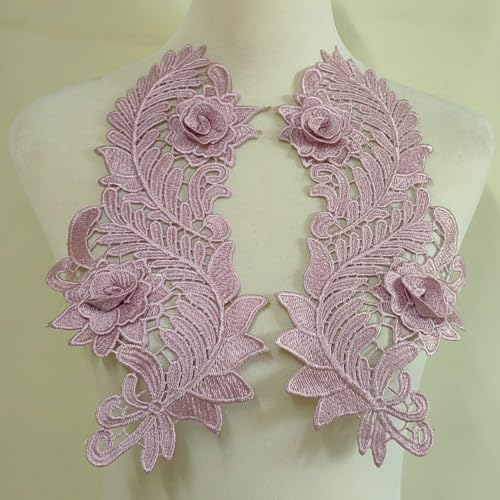 Wasserlösliche Spitzenstickerei, symmetrische 3D-Hohlblumenstücke, modische Kleidung, DIY-Zubehör, Polyester-Blumenstücke (lila rosa) von yinqinUSP
