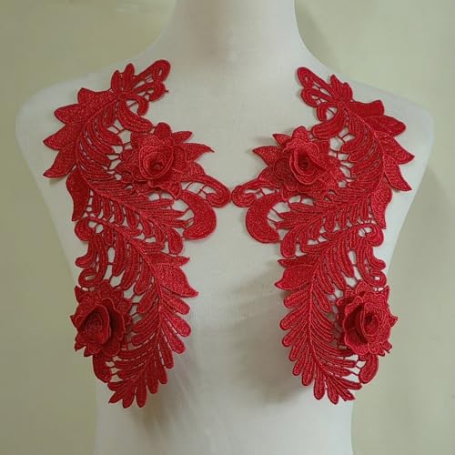 Wasserlösliche Spitzenstickerei, symmetrische 3D-Hohlblumenstücke, modische Kleidung, DIY-Zubehör, Polyester-Blumenstücke (rot) von yinqinUSP
