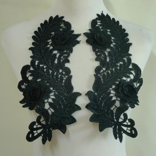 Wasserlösliche Spitzenstickerei, symmetrische 3D-Hohlblumenstücke, modische Kleidung, DIY-Zubehör, Polyester-Blumenstücke (schwarz) von yinqinUSP