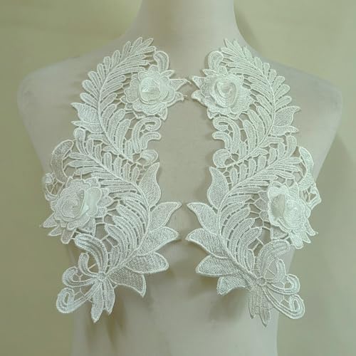 Wasserlösliche Spitzenstickerei, symmetrische 3D-Hohlblumenstücke, modische Kleidung, DIY-Zubehör, Polyester-Blumenstücke (weiß) von yinqinUSP