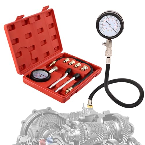 Kompressionstester Kompressionsprüfer Benzin mit 4 Adapter M10 M12 M14 M18 Messen 0-20 bar oder 0-300 psi für KFZ LKW Auto Motorrad (Rot) von yisight