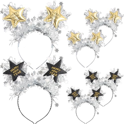 yisight Silvester Haarreif Kopfbedeckung, Happy New Year Haarreif, 4 Stück Deko 2025, Foto Requisiten Silvester, Partyzubehör Haarreifen für Kinder Erwachsene yisight Silvester Haarreif Kopfbedeckung, Happy New Year Haarreif, 4 Stück Deko 2025, Foto Requisiten Silvester, Partyzubehör Haarreifen für Kinder Erwachsene von yisight