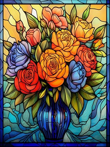 Gemartmall Diamond Painting Erwachsene Buntglas Blumen-Diamant Painting Bilder Blumen, Diamond Painting Blumen für Erwachsene,Dekorationen,30 x 40 cm von Gemartmall