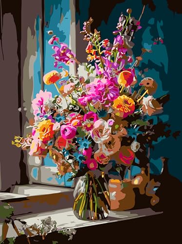 Gemartmall Malen Nach Zahlen Blumen-Malen Nach Zahlen Erwachsene Blumen Mit Pinseln und Acrylfarbe, DIY Set Basteln Erwachsene mit Pinseln und Acrylfarben für Home Decor(Rahmenlos,30x40cm) von Gemartmall