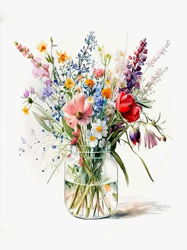 Malen Nach Zahlen Erwachsene Blumen-Malen Nach Zahlen Blumen Mit Pinseln und Acrylfarbe, Paint by Numbers DIY Set Basteln Erwachsene mit Pinseln und Acrylfarben für Home Decor(Rahmenlos,30x40cm) von Gemartmall