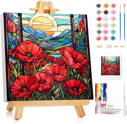 Gemartmall Malen Nach Zahlen Erwachsene mit Rahmen Blumen-Malen Nach Zahlen mit Rahmen Blumen, Malen Nach Zahlen mit Rahmen Erwachsene für Basteln DIY Bastelset(20x20cm) von Gemartmall