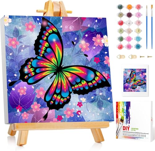 Gemartmall Malen Nach Zahlen Erwachsene mit Rahmen Schmetterling-Malen Nach Zahlen mit Rahmen Schmetterling, Malen Nach Zahlen mit Rahmen Erwachsene für Basteln DIY Bastelset(20x20cm) von Gemartmall