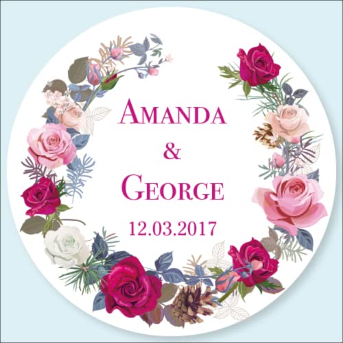 Geprägte Einladungsetiketten, Hochzeitsaufkleber, Hochzeitsaufkleber, individuelle Hochzeitsetiketten, florale Hochzeitsaufkleber, personalisierte Hochzeitsetiketten, 100 Stück (D,3 cm, 100 Stück) von yje