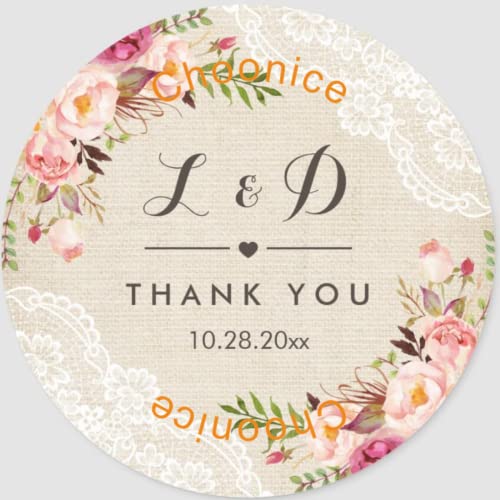 Hochzeits-Dankesaufkleber, Hochzeitsaufkleber, individuelle Hochzeitsetiketten, florale Hochzeitsaufkleber, personalisierte Hochzeitsetiketten (A, 7 cm, 100 Stück) von yje