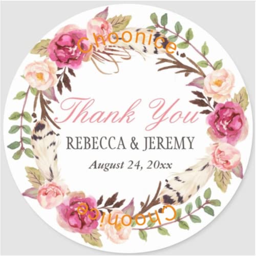 Hochzeits-Dankesaufkleber, Hochzeitsaufkleber, individuelle Hochzeitsetiketten, florale Hochzeitsaufkleber, personalisierte Hochzeitsetiketten (A,5 cm, 100 Stück) von yje