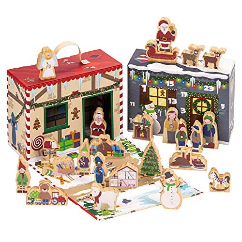 yoamo Wichtelwerkstatt Adventskalender mit Spielkoffer für Kinder mit Holzfiguren in hochwertigem Aufbewahrungs-Koffer, 27-teilig (1 Set) von yoamo