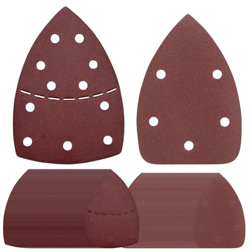 100 Stück Schleifdreiecke Kombipack │ 2 Größen: 105x152 mm (11-Loch) + 140x90 mm (5-Loch) │ P80 Korn │ für Multischleifer │ dreieckige Schleifpads mit Haftrücken │ verschleißfeste Schleifblätter von yoivkgo