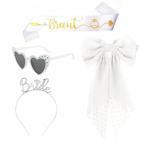 yolzhxe 4 Stück JGA Accessoires Frauen, Braut Accessoires mit Schleier Schärpe Herz Perle Brille und Bride to Be Haarreif, JGA Deko Junggesellenabschied Frauen, für Hochzeitsdeko, Bachelorette Party yolzhxe 4 Stück JGA Accessoires Frauen, Braut Accessoires mit Schleier Schärpe Herz Perle Brille und Bride to Be Haarreif, JGA Deko Junggesellenabschied Frauen, für Hochzeitsdeko, Bachelorette Party von yolzhxe