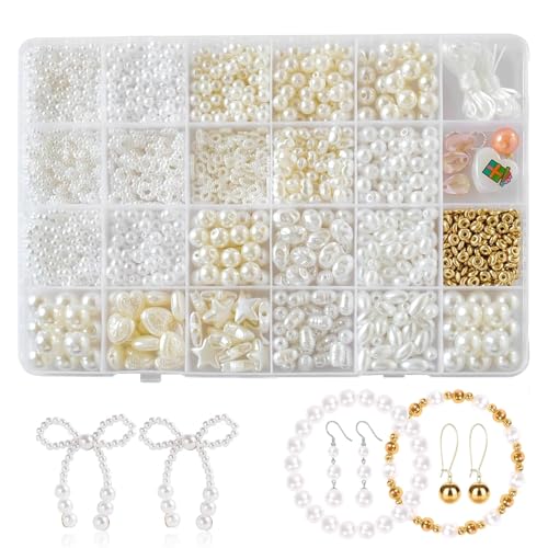 yolzhxe Perlen Set, Weiße Perlen zum Auffädeln, Beads für Armbänder mit Loch zum Armbänder Ketten Ohrringe Schmuckherstellung, Beads Bastelset für DIY Armband Haarband Basteln Schmuck von yolzhxe