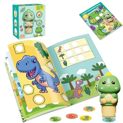 yolzhxe Sticker Stempel, Aktivitätenblock mit 200 Aufkleber, Stickerstempel, Reisespielzeug, Pädagogische Lernspielzeug, für Geburtstagsgeschenk Kleinkinder ab 3 4 5 6 Jahren, Dinosaurier von yolzhxe