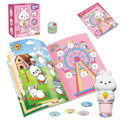 yolzhxe Sticker Stempel, Aktivitätenblock mit 200 Aufkleber, Stickerstempel, Reisespielzeug, Pädagogische Lernspielzeug, für Geburtstagsgeschenk Kleinkinder ab 3 4 5 6 Jahren, Kaninchen von yolzhxe