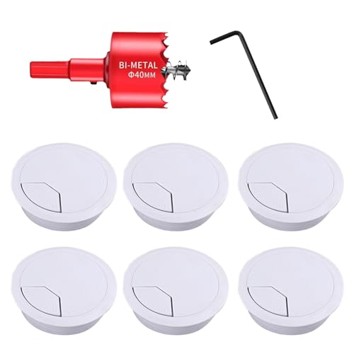 8er Set Kabeldurchführungen mit Lochsäge (60 mm) – Weiße Kabeltülle, runde Kabelöffnung für Tisch, Büro, Arbeitsplatten von yongyongbuy