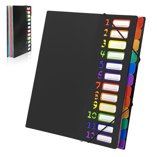 Gemtte A4 Fächerordner mit 12 Fächern (24 Taschen), Wasserdichter Dokumentenorganizer (Schwarz) von yongyongbuy