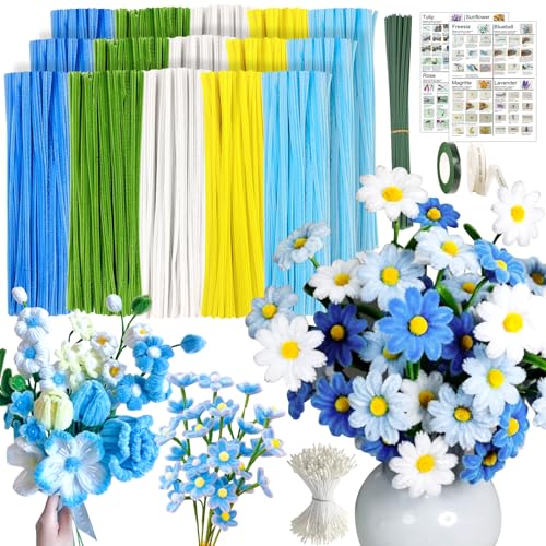 Pfeifenreiniger zum Basteln, 300 Stück Pfeifenputzer mit Grünem Bastelfaden, Geschenkband, Klebeband, Pfeifenputzer für Muttertag Valentinstag Jahrestag, Basteln Erwachsene Kinder von yosiio