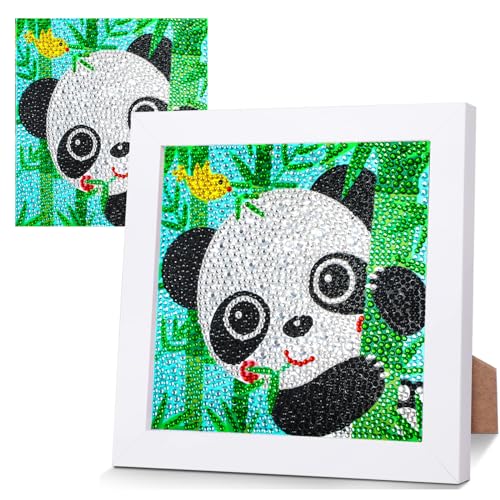 yosiio Diamond Painting Kinder, 5D DIY Diamond Painting Panda mit Holzrahmen für Kinder Mädchen Erwachsene, Diamant Bilder Arts Craft Kinder für Wohnzimmer Schlafzimmer Wand und Eingang Decor von yosiio