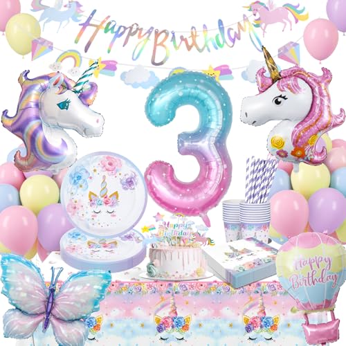 yosiio Einhorn Party Dekorationen, 3th Einhorn Geburtstag Dekoration Set, Kinder Einhorn Partygeschirr mit Einhorn Luftballons für Mädchen 3 Jahre Geburtstag Einhorn Thema Party Supplies 16 Gäste yosiio Einhorn Party Dekorationen, 3th Einhorn Geburtstag Dekoration Set, Kinder Einhorn Partygeschirr mit Einhorn Luftballons für Mädchen 3 Jahre Geburtstag Einhorn Thema Party Supplies 16 Gäste von yosiio