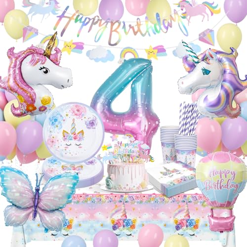 yosiio Einhorn Party Dekorationen, 4.Einhorn Geburtstag Dekoration Set, Kinder Einhorn Partygeschirr mit Einhorn Luftballons für Mädchen 4 Jahre Geburtstag Einhorn Thema Supplies 16 Gäste yosiio Einhorn Party Dekorationen, 4.Einhorn Geburtstag Dekoration Set, Kinder Einhorn Partygeschirr mit Einhorn Luftballons für Mädchen 4 Jahre Geburtstag Einhorn Thema Supplies 16 Gäste von yosiio