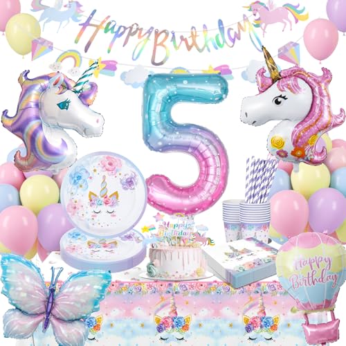 yosiio Einhorn Party Dekorationen, 5 Einhorn Geburtstag Dekoration Set, Kinder Einhorn Partygeschirr mit Einhorn Luftballons für Mädchen 5 Jahre Geburtstag Einhorn Thema Party Supplies 16 Gäste yosiio Einhorn Party Dekorationen, 5 Einhorn Geburtstag Dekoration Set, Kinder Einhorn Partygeschirr mit Einhorn Luftballons für Mädchen 5 Jahre Geburtstag Einhorn Thema Party Supplies 16 Gäste von yosiio