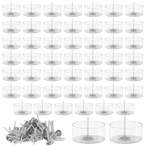 yotutun 50 Stück Leere Kerzen Gläser aus Kunststoff Candles, Klarem Kerzengläser mit 50 Dochte DIY Kerzen Selber Machen Set Transparente Runde Teelichthüllen Leer für Hochzeiten Partys von yotutun