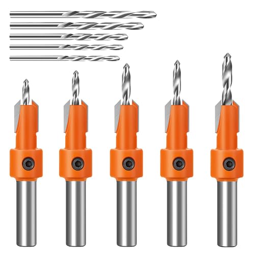 yotutun senkbohrer holz, 10-tlg. Holzbohrer Kegelsenker Bohrer mit Senker Reibahle Countersink Bohrer Werkzeug Senkbohrung Inbusschlüsseln Schaft mit Sechskantschlüssel für Holzverarbeitung von yotutun