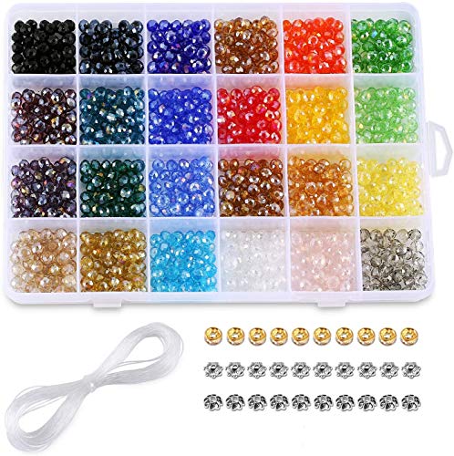 Kristallglasperlen, 6 mm, facettierte Glasperlen, 24 Farben AB mit Schmuckschatulle, DIY Halskette Armband Schmuck. (1200 Stück) von youler