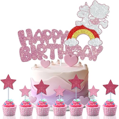8 Stücke Tortendeko Kity Themed Set – Niedliche Torten-Topper & Cupcake-Deko für Kindergeburtstag, Geburtstagstorte & Feste – Bunte Katzen-Motive, DIY-Partyzubehör von youngfocus