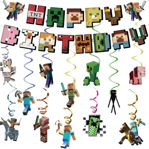 Happy Birthday Banner, Hanging Swirls & Party Decor for Boys - Gaming Theme Party Supplies for Kids, Boys Room Decor & Game Fan Gift von youngfocus