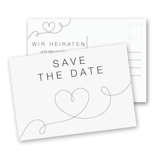 15 Postkarten Save the Date I DIN A6 I Herzlinie I Set Hochzeit Wedding Einladungs-Karten I schwarz-weiß elegant I dv_1278 von younikat