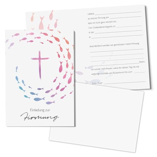 15er Set Einladungskarten zur Firmung - Klappkarten in DIN A6 mit 15 Umschlägen mit Kreuz in Bunt - vorausgefüllt mit Lückentext - Einladungskarte und zur Firmung - dv1205 15er Set Einladungskarten zur Firmung - Klappkarten in DIN A6 mit 15 Umschlägen mit Kreuz in Bunt - vorausgefüllt mit Lückentext - Einladungskarte und zur Firmung - dv1205 von younikat