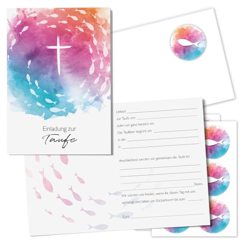 younikat 15er Set Einladungskarten zur Taufe - Klappkarten in DIN A6 mit Kreuz in Bunt I 10,5 × 14,8 cm I mit 15 Umschlägen und 18 Aufklebern zum Verzieren - vorausgefüllt mit Lückentext - dv1203 younikat 15er Set Einladungskarten zur Taufe - Klappkarten in DIN A6 mit Kreuz in Bunt I 10,5 × 14,8 cm I mit 15 Umschlägen und 18 Aufklebern zum Verzieren - vorausgefüllt mit Lückentext - dv1203 von younikat