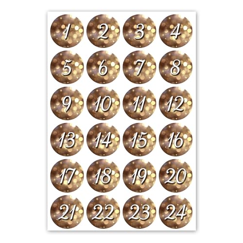 24 Adventskalender-Zahlen-Aufkleber, braun gold I rund Ø 4 cm I DIY Sticker Set I Weihnachtsaufkleber Geschenk-Aufkleber dv050 24 Adventskalender-Zahlen-Aufkleber, braun gold I rund Ø 4 cm I DIY Sticker Set I Weihnachtsaufkleber Geschenk-Aufkleber dv050 von younikat