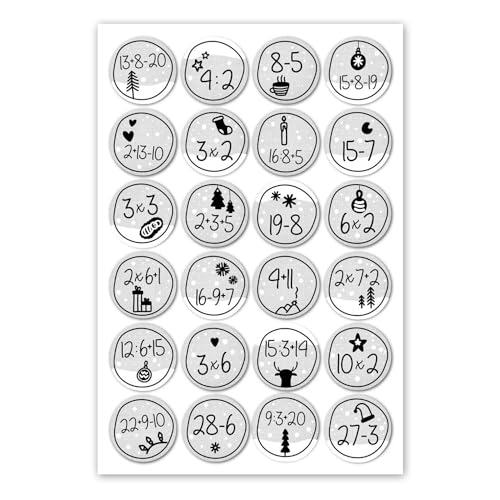 24 Adventskalender-Zahlen-Aufkleber mit Rechenaufgaben I rund Ø 4 cm I DIY Sticker Set I Weihnachtsaufkleber Geschenk-Aufkleber für Kinder I dv387 24 Adventskalender-Zahlen-Aufkleber mit Rechenaufgaben I rund Ø 4 cm I DIY Sticker Set I Weihnachtsaufkleber Geschenk-Aufkleber für Kinder I dv387 von younikat