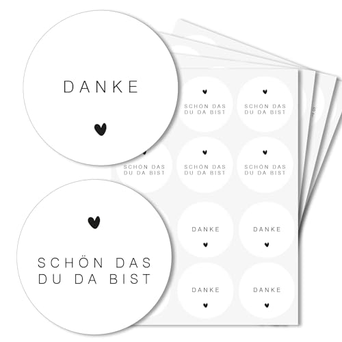 48er Set Hochzeitsaufkleber 24x Danke / 24x Schön, dass du da bist - Schlichtes Herz-Motiv - 4cm Durchmesser - Hochzeits-Dekoration Gast-Geschenk Mitgebsel Elegant Schlicht Schwarz-Weiß- dv1218 48er Set Hochzeitsaufkleber 24x Danke / 24x Schön, dass du da bist - Schlichtes Herz-Motiv - 4cm Durchmesser - Hochzeits-Dekoration Gast-Geschenk Mitgebsel Elegant Schlicht Schwarz-Weiß- dv1218 von younikat