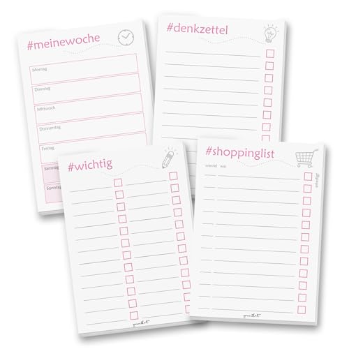 4er Set Notizblock I Pink Einkaufs-Liste Notiz-Block Wochen-Planer Einkaufs-Zettel To-Do-Liste Denkzettel I dv263 von younikat