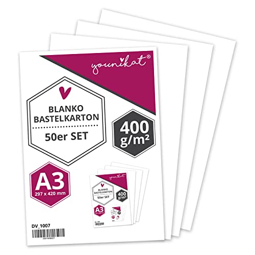 50er Set blanko Bastelkarton I DIN A3-400 g I DIY I zum Selbstgestalten Basteln Malen und Beschreiben I für Scrapbooking und vieles mehr I weiß I dv_1007 von younikat