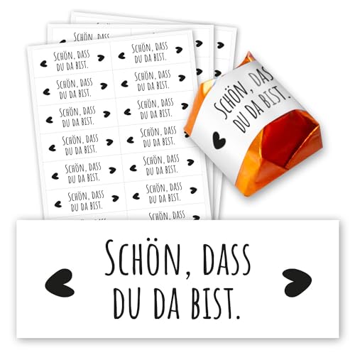 60er Aufkleber-Set Schön, dass du da bist - Gastgeschenk passend für Küsschen Pralinen I Herz I Rechteckig I dv1354 60er Aufkleber-Set Schön, dass du da bist - Gastgeschenk passend für Küsschen Pralinen I Herz I Rechteckig I dv1354 von younikat