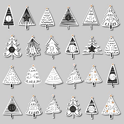 Adventskalender Aufkleber Set - selbstklebende Zahlen Etiketten 1-24 mit stilvollen Weihnachtsbäumen - Ideale Geschenkidee für Freunde und Familie - dv1152 von younikat