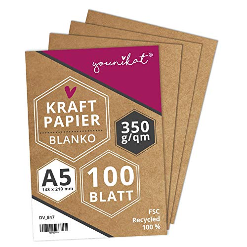 Kraftpapier DIN A5 I 350 g/m² starkes Recycling Designpapier I 100er Set I in Blanko zum selbst-gestalten DIY I zum schreiben malen I dv847 Kraftpapier DIN A5 I 350 g/m² starkes Recycling Designpapier I 100er Set I in Blanko zum selbst-gestalten DIY I zum schreiben malen I dv847 von younikat