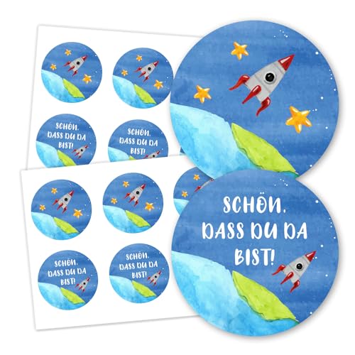 Kreative und einzigartige Aufkleber: 24 Stück mit Raketen Motiv und Text 'Schön, dass du da bist' - perfekt zum Ausdrücken Ihrer Persönlichkeit - dv1183 Kreative und einzigartige Aufkleber: 24 Stück mit Raketen Motiv und Text 'Schön, dass du da bist' - perfekt zum Ausdrücken Ihrer Persönlichkeit - dv1183 von younikat