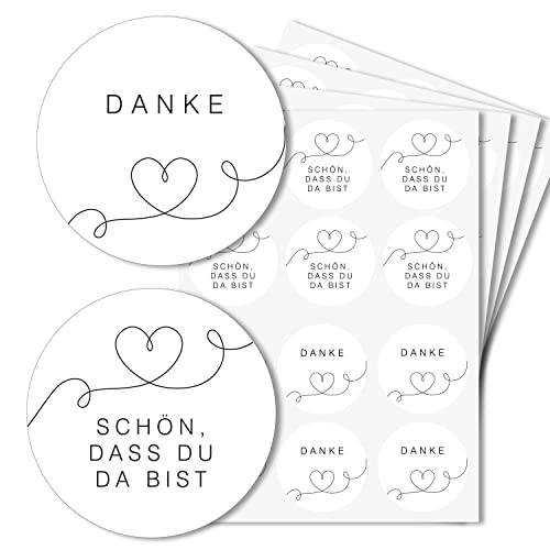 Runde Hochzeitsaufkleber-Set - Elegante Gestaltung Linien-Herz Design 48 Stück - 24x Danke - 24x Schön, dass du da bist - 4cm Durchmesser - Perfekte Ergänzung zur Hochzeitsdeko - dv1219 Runde Hochzeitsaufkleber-Set - Elegante Gestaltung Linien-Herz Design 48 Stück - 24x Danke - 24x Schön, dass du da bist - 4cm Durchmesser - Perfekte Ergänzung zur Hochzeitsdeko - dv1219 von younikat