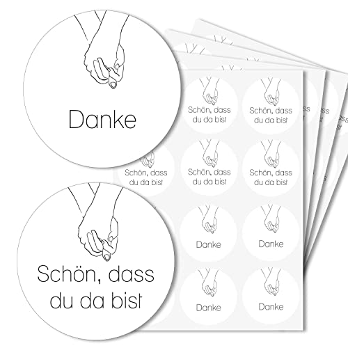 Runde Hochzeitsaufkleber-Set - Stilvolles Design 48 Stück Set, 24x "Danke" & 24x "Schön, dass du da bist" - 4cm Durchmesser, DIN A5 Bogen - Perfekte Ergänzung zur Hochzeitsdeko - dv1217 Runde Hochzeitsaufkleber-Set - Stilvolles Design 48 Stück Set, 24x "Danke" & 24x "Schön, dass du da bist" - 4cm Durchmesser, DIN A5 Bogen - Perfekte Ergänzung zur Hochzeitsdeko - dv1217 von younikat