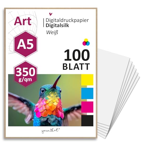 younikat 100 Blatt Premium Digitaldruck-Papier mit seidenmatter Oberfläche 350 g/qm Bilderdruck in weiß I A5 I Fotodrucke Digital-Silk I hohe Druckqualität I dv1569 younikat 100 Blatt Premium Digitaldruck-Papier mit seidenmatter Oberfläche 350 g/qm Bilderdruck in weiß I A5 I Fotodrucke Digital-Silk I hohe Druckqualität I dv1569 von younikat