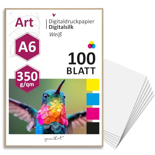 younikat 100 Blatt Premium Digitaldruck-Papier mit seidenmatter Oberfläche 350 g/qm Bilderdruck in weiß I A6 I Fotodrucke Digital-Silk I hohe Druckqualität I dv1568 von younikat